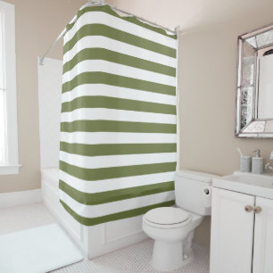 Rideau de douche à rayures vert olive et blanc