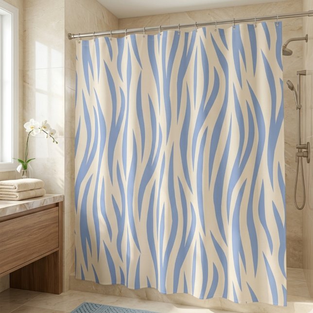Rideau de douche à rayures zèbres bleu et beige –  (Créateur téléchargé)