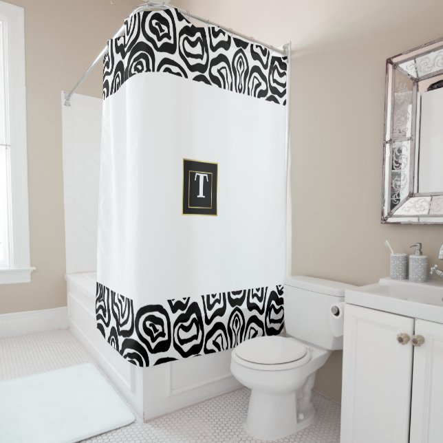 Rideau de douche à texture brossée noir et blanc M (En situation)