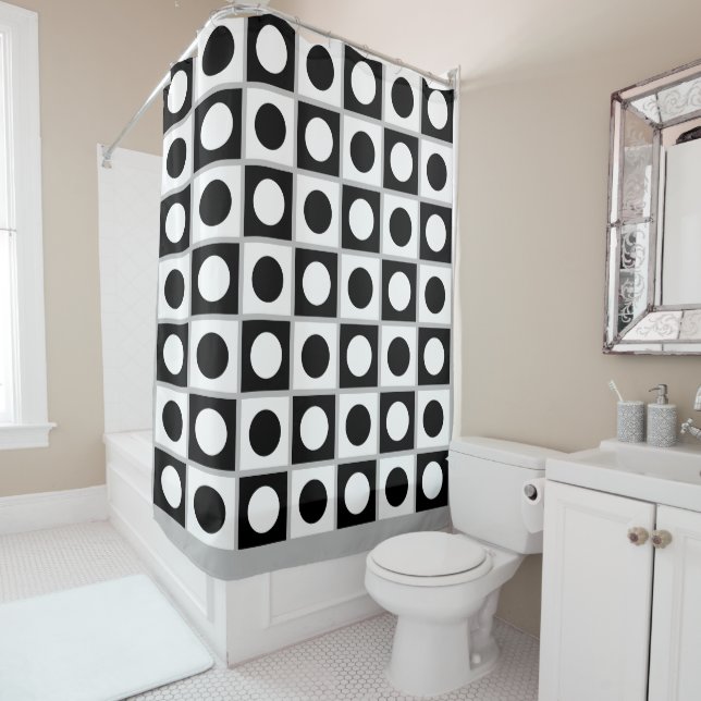 Rideau de douche abstrait moderne noir et blanc (En situation)