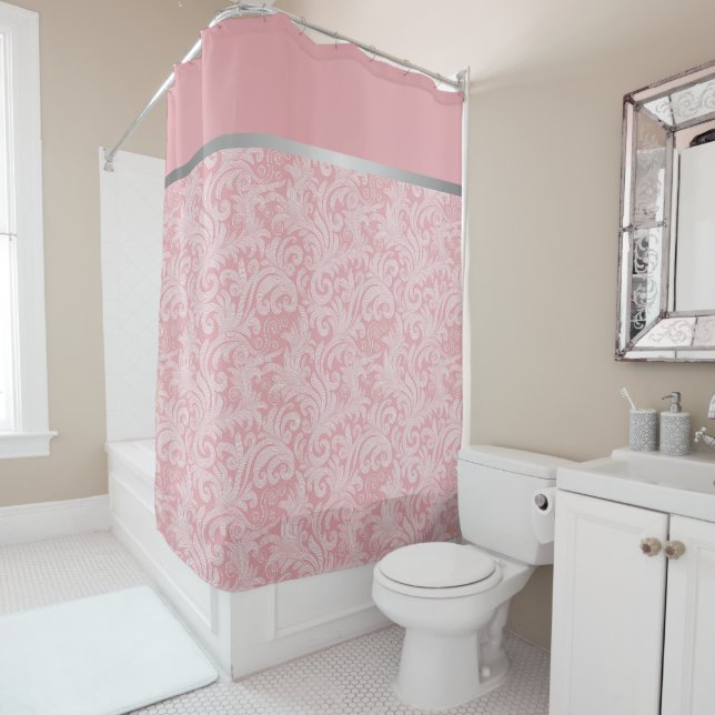 Rideau de douche Abstrait rose vif moderne (En situation)