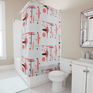 Rideau de douche Abstrait rouge, noir et blanc