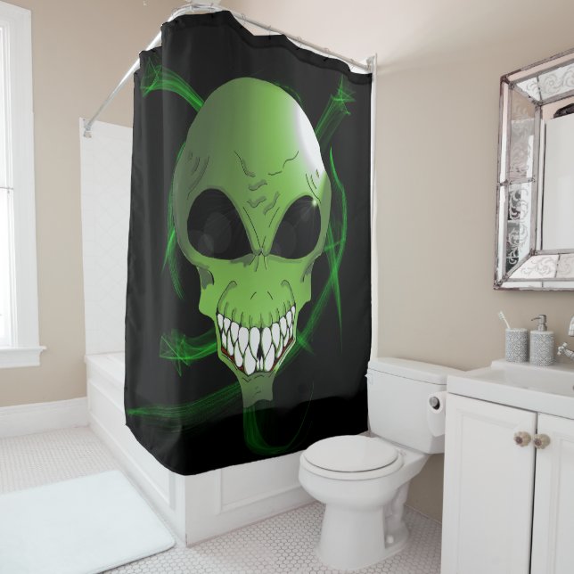 Rideau de douche alien vert (En situation)