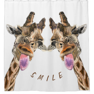 Rideau de douche amusant avec des girafes joueuses