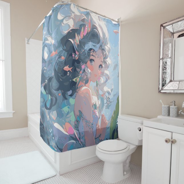 Rideau de douche Anime Kawaii Mermaid (En situation)