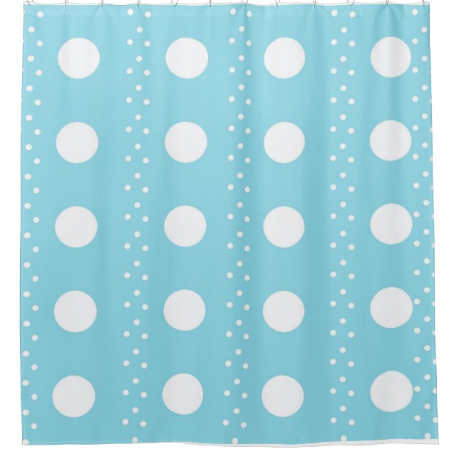 Rideau de douche Aqua bleu et blanc à pois – Frais (Devant)