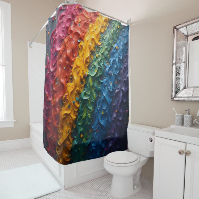 Rideau de douche arc-en-ciel fier (En situation)