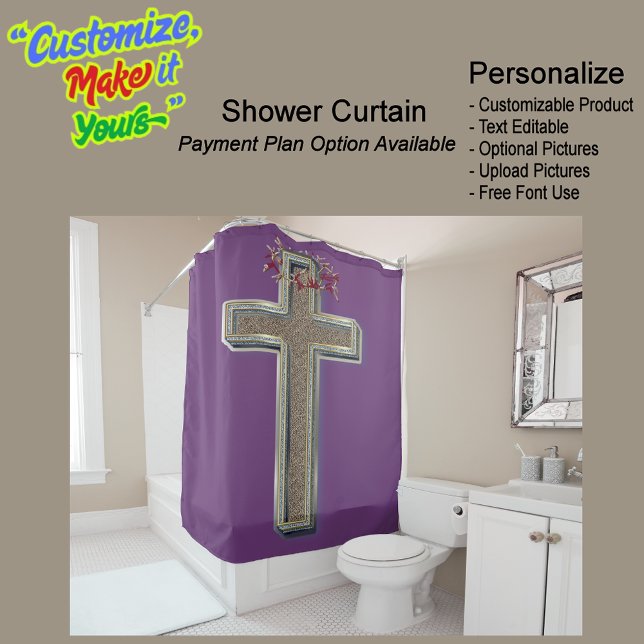 Rideau de douche Arrière - plan violet (Cross Biblical Shower Curtain Featuring a Purple Background.)