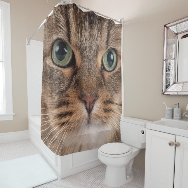 Rideau de douche au visage de chat sibérien (En situation)