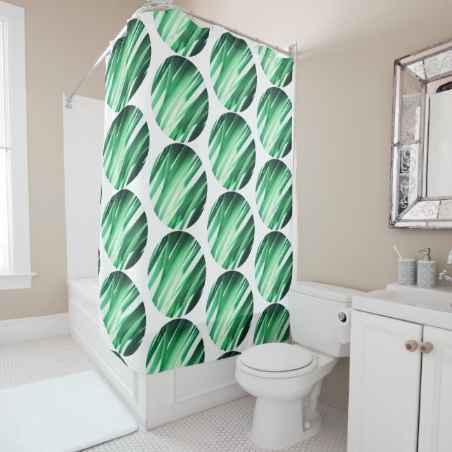 Rideau de douche aux cercles de feuilles de palmie (En situation)