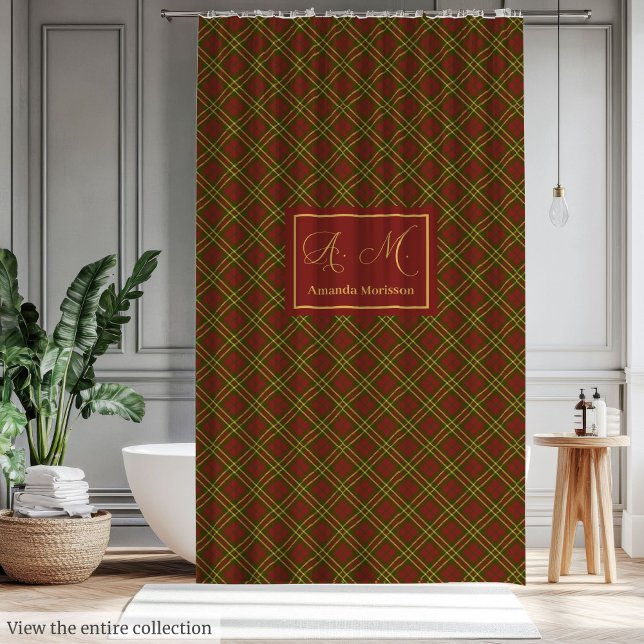 Rideau de douche aux couleurs tendance plaid rusti (Trendy Colors Shower Curtain Rustic Autumn Plaid Style)