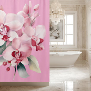 Rideau de douche aux orchidées roses élégantes