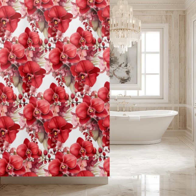 Rideau de douche aux orchidées rouges élégantes (Créateur téléchargé)