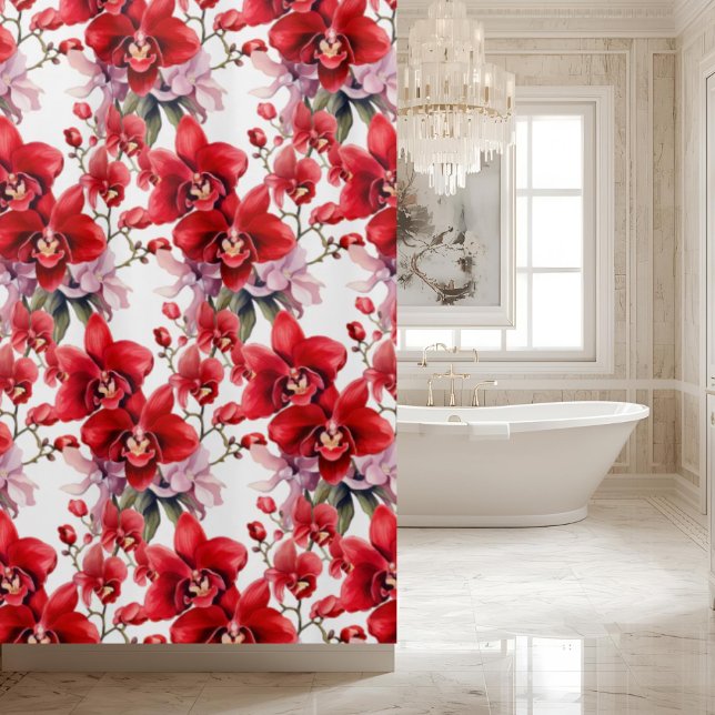 Rideau de douche aux orchidées rouges élégantes (Créateur téléchargé)
