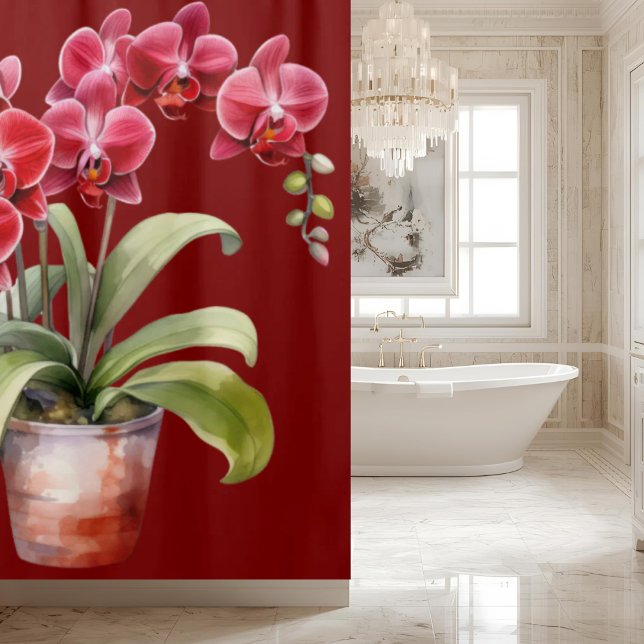 Rideau de douche aux orchidées rouges élégantes (Créateur téléchargé)