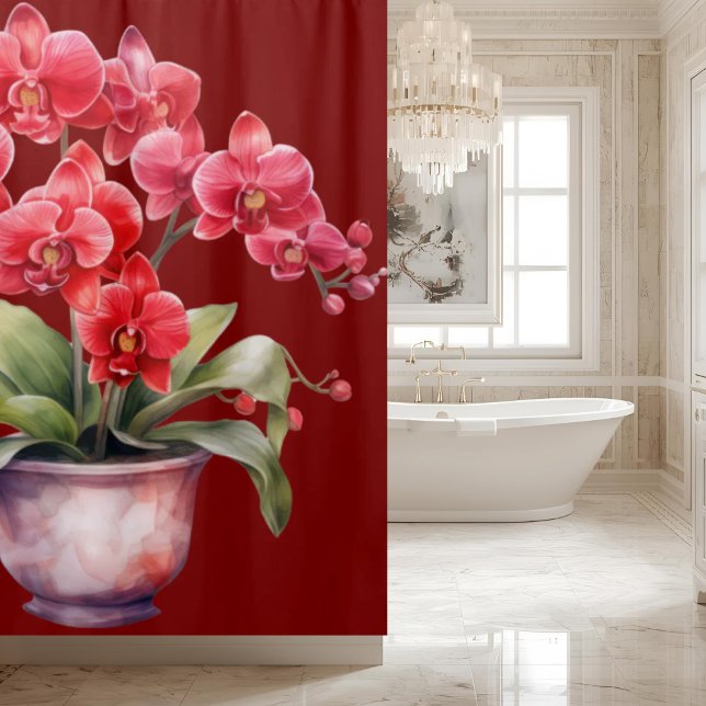 Rideau de douche aux orchidées rouges élégantes (Créateur téléchargé)