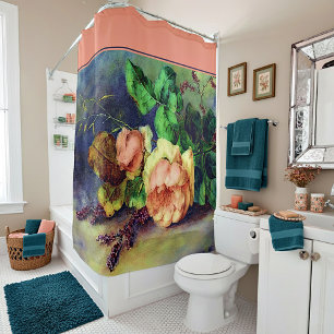 Rideau de douche aux roses anciennes