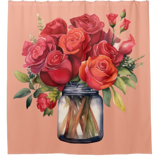 Rideau de douche aux roses rouges et roses élégant (Devant)