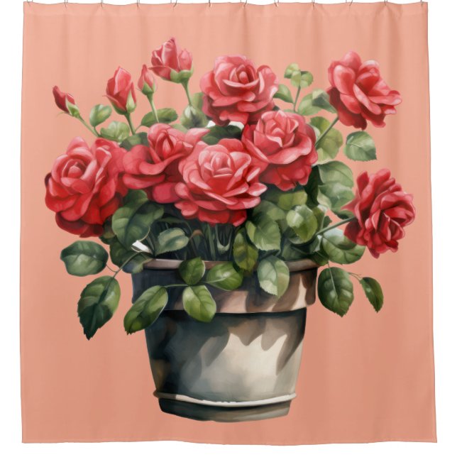 Rideau de douche aux roses rouges et roses élégant (Devant)