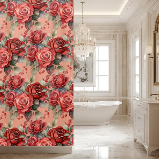 Rideau de douche aux roses rouges roses élégantes (Créateur téléchargé)