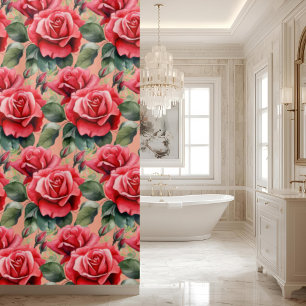 Rideau de douche aux roses rouges roses élégantes