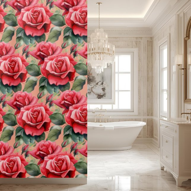 Rideau de douche aux roses rouges roses élégantes (Créateur téléchargé)
