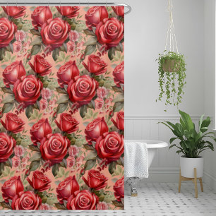 Rideau de douche aux roses rouges roses élégantes