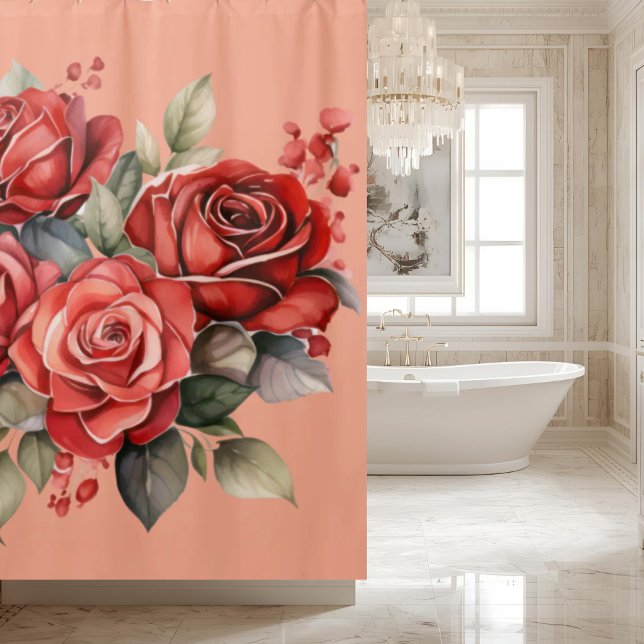 Rideau de douche aux roses rouges roses élégantes (Créateur téléchargé)