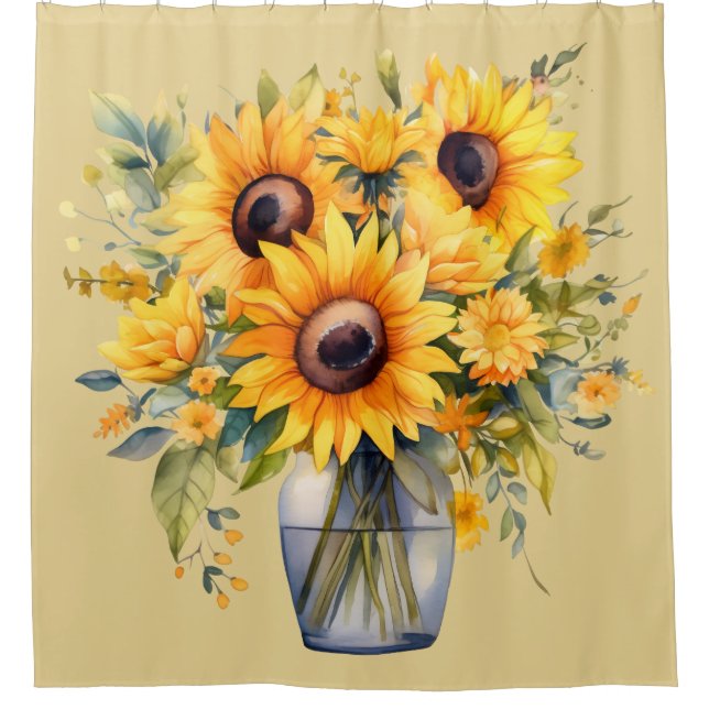 Rideau de douche aux tournesols en vase (Devant)