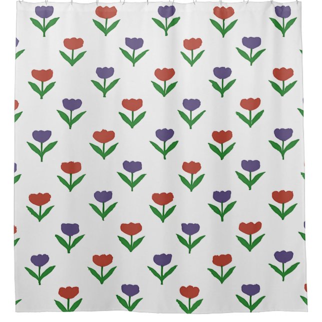 Rideau de douche aux tulipes rouges et violettes (Devant)