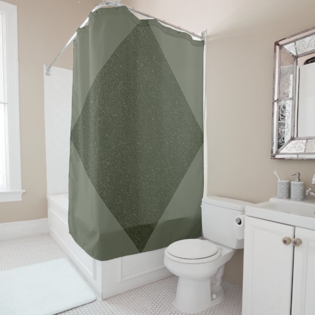 Rideau de douche avec accents diamants Vert mousse (En situation)