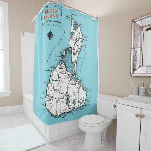 Rideau de douche avec carte de Block Island RI (En situation)