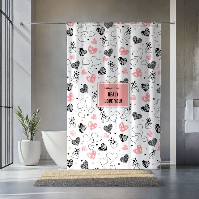Rideau de douche avec cœur dessiné à la main "Je t (I Love You Gift Hand Drawn Heart Shower Curtain)