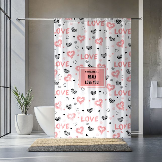Rideau de douche avec esquisse de cœur en lettrage (Elegant Love Lettering Heart Sketch Shower Curtain)