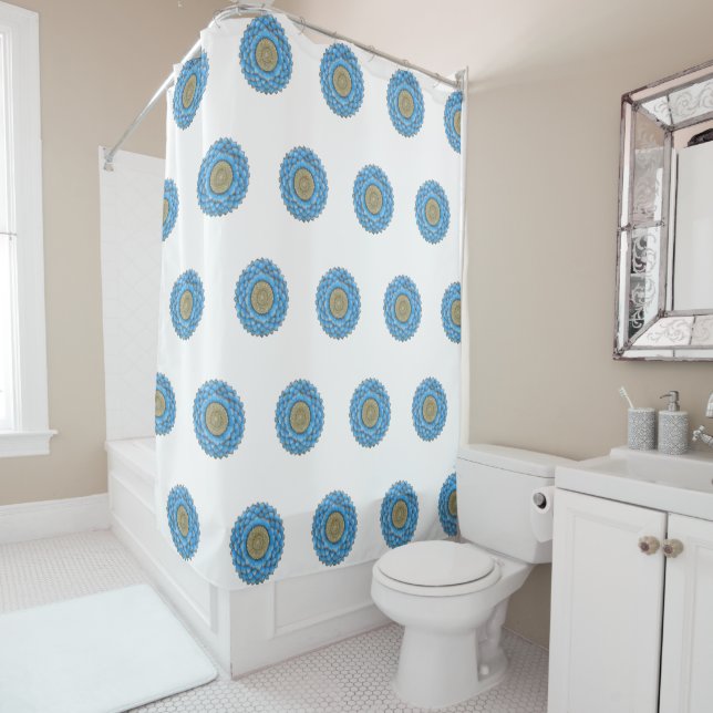 Rideau de douche avec motif mandala dessiné à la m (En situation)