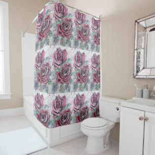 Rideau de douche avec peinture aquarelle de rose r