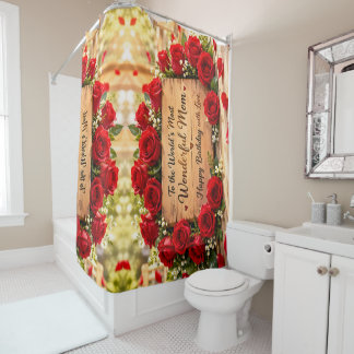 Rideau de douche avec roses rouges Maman merveille