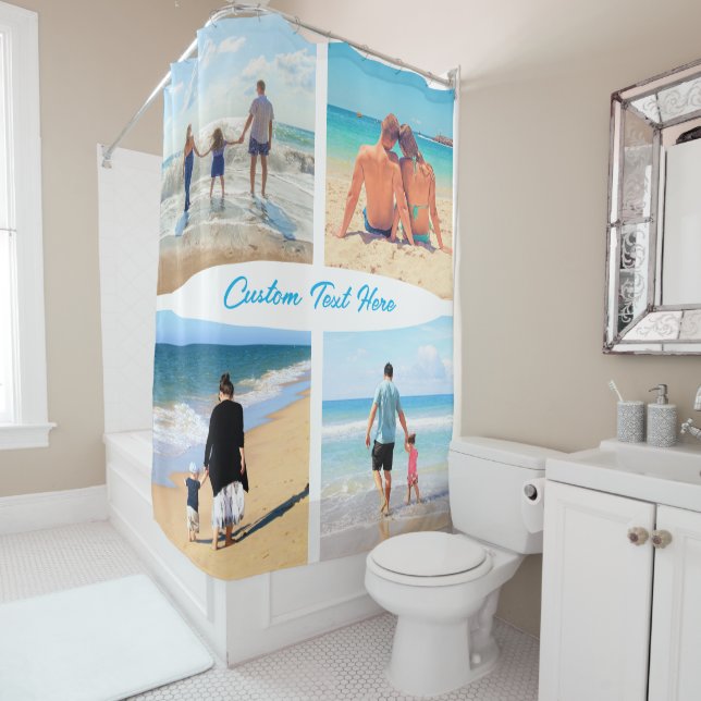 Rideau de douche avec texte et collage de photos à (En situation)