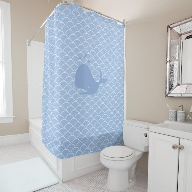 Rideau de douche baleine bleue merveilleux moderne (En situation)