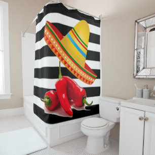 Rideau de douche Bande noire Mexicaine Sombrero