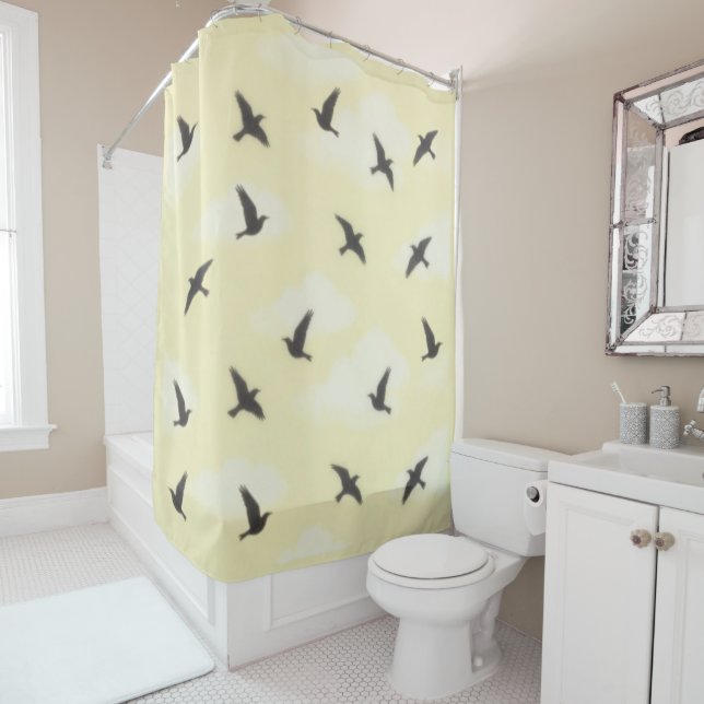 Rideau de douche Black Bird Fly (En situation)