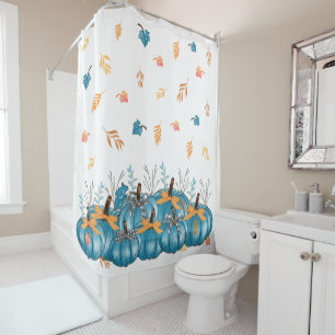 Rideau de douche blanc aux citrouilles bleues colo