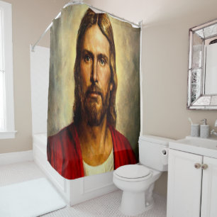 Rideau de douche blanc croisé Jésus