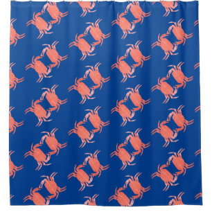 Rideau de douche bleu à motif de crabe