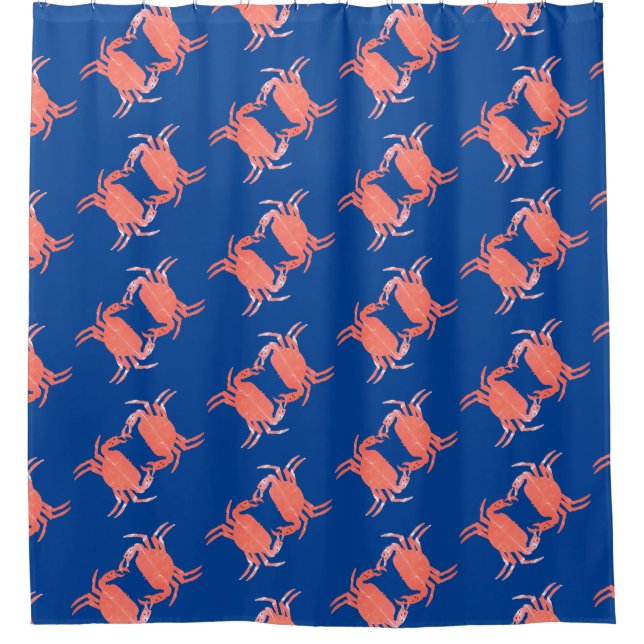 Rideau de douche bleu à motif de crabe (Devant)