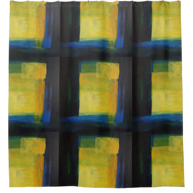 Rideau de douche bleu et jaune "Motion" (Devant)