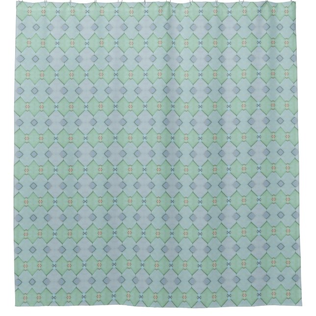 Rideau de douche bleu et vert d'inspiration océan (Devant)