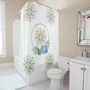 Rideau de douche bleu Floral Mandala