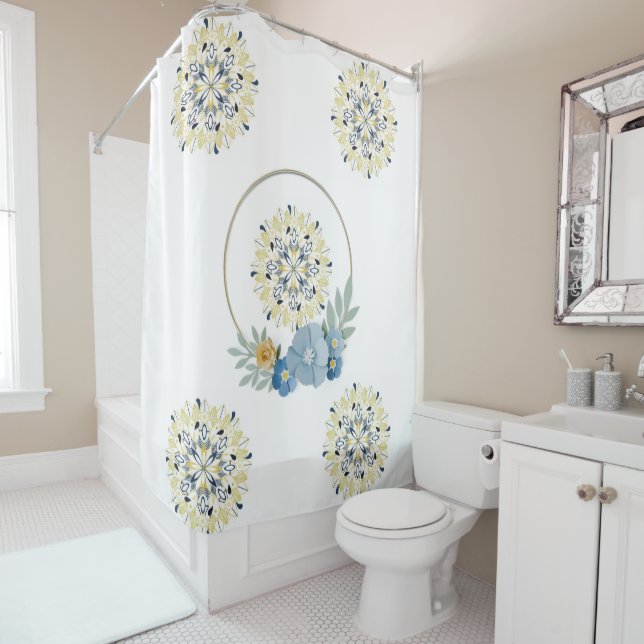Rideau de douche bleu Floral Mandala (En situation)