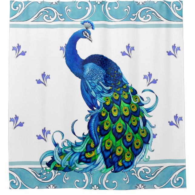 Rideau de douche bleu Peacock Swirl (Devant)